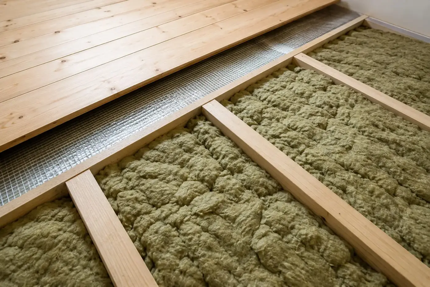 Underfloor insulation installed between floor joists