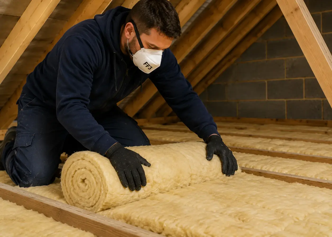 Loft insulation installation in a residential roof space