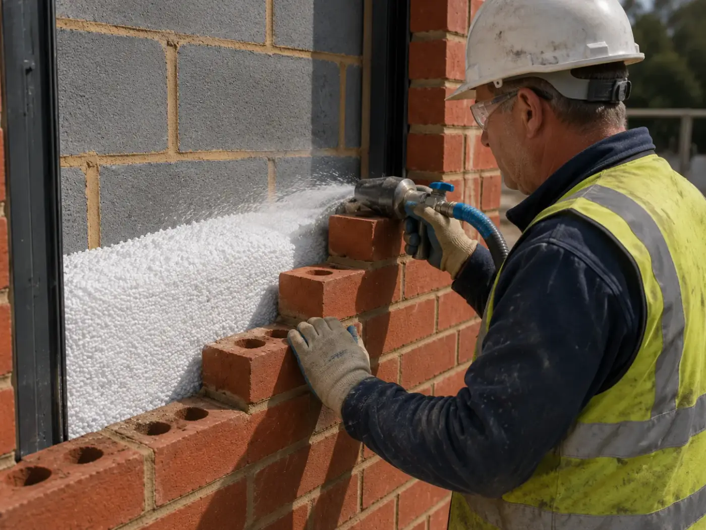 Cavity wall insulation installation on brickwork
