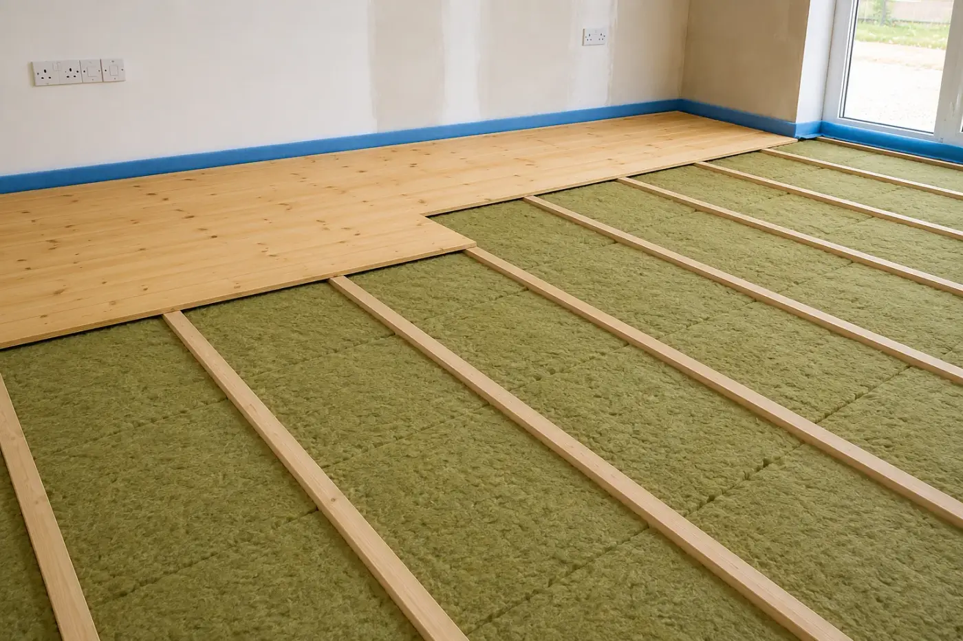 Underfloor insulation installed between floor joists